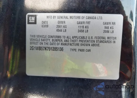 2009 Chevrolet Impala Ls from USA, damaged, VIN 2G1WB57K791285136